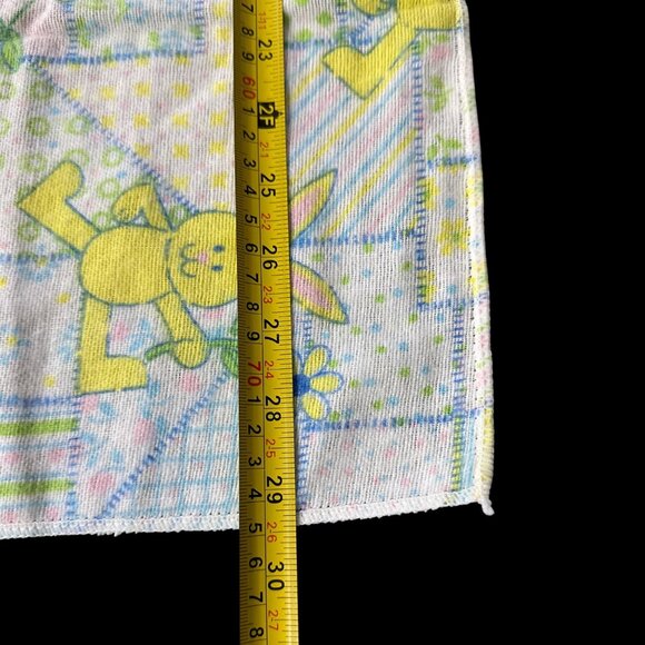 Vintage Baby Receiving Blanket Yellow Bunny Daisy Patchwork 1980s Riegel Cotton - Picture 7 of 8